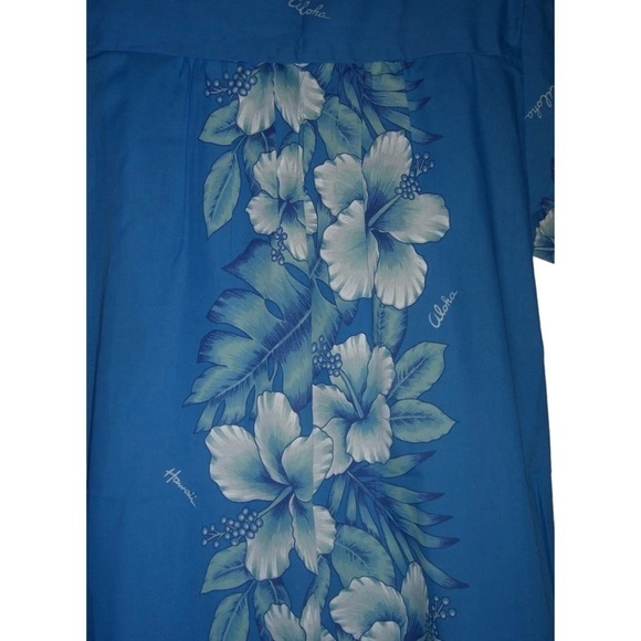 Vintage 80's Kalena Fashions Of Hawaii Dress Flower Blue MuMu Hibiscus Vacation - Picture 10 of 14